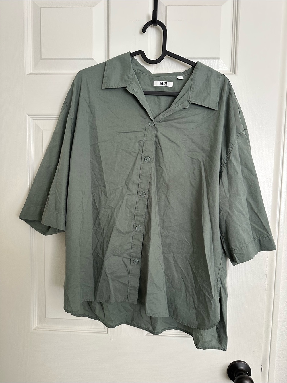 UNIQLO U Women’s Oversized Half-Sleeve Shirt Green L - Picture 2 of 7